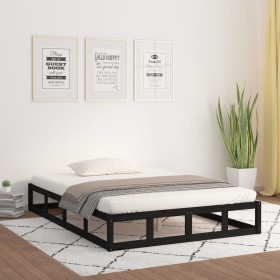 Estructura de cama doble de madera maciza negro 135x190 cm