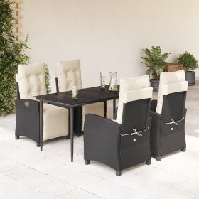 Set de muebles jardín 5 pzas con cojines ratán sintético negro