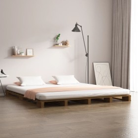 Cama de palets de madera maciza de pino marrón miel 120x200 cm