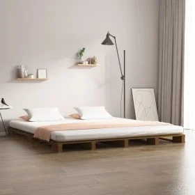 Honey brown solid pine wood pallet bed 120x200 cm by vidaXL, Beds and slatted bases - Ref: Foro24-821390, Price: 171,97 €, Di...