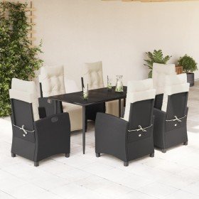 Set de comedor de jardín 7 pzas y cojines ratán sintético negro en Conjuntos de jardín | Comprar online en Foro24