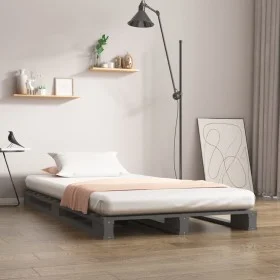 Cama de palets madera maciza de pino gris 100x200 cm de vidaXL, Camas y somieres - Ref: Foro24-821384, Precio: 136,74 €, Desc...