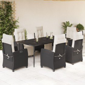 Set de comedor de jardín 7 pzas y cojines ratán sintético negro Set de comedor de jardín 7 pzas y cojines ratán sintético negro