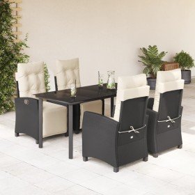 Set de muebles jardín 5 pzas con cojines ratán sintético negro Set de muebles jardín 5 pzas con cojines ratán sintético negro