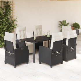 Set de comedor de jardín 7 pzas y cojines ratán sintético negro