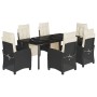 Set de comedor de jardín 7 pzas y cojines ratán sintético negro