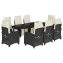 Set de comedor de jardín 9 pzas y cojines ratán sintético negro