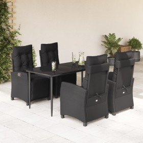 Set de muebles jardín 5 pzas con cojines ratán sintético negro