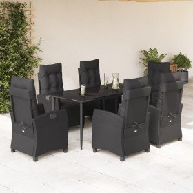 Set de comedor de jardín 7 pzas y cojines ratán sintético negro