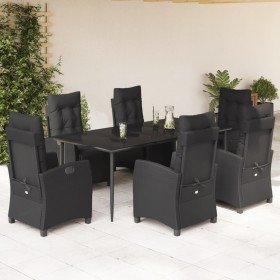 Set de comedor de jardín 7 pzas y cojines ratán sintético negro en Conjuntos de jardín | Comprar online en Foro24