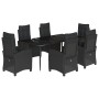 Set de comedor de jardín 7 pzas y cojines ratán sintético negro