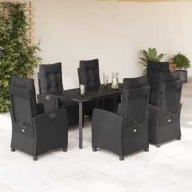 Set de comedor de jardín 7 pzas y cojines ratán sintético negro