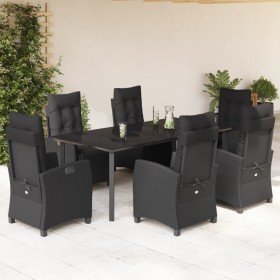 Set de comedor de jardín 7 pzas y cojines ratán sintético negro Set de comedor de jardín 7 pzas y cojines ratán sintético negro