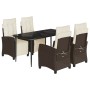 Set comedor de jardín 5 piezas y cojines ratán sintético marrón