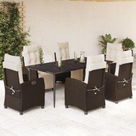 Set comedor de jardín 7 pzas con cojines ratán sintético marrón