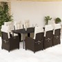 Set comedor para jardín 9 pzas y cojines ratán sintético marrón