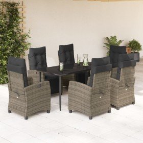 Set comedor jardín 7 pzas y cojines ratán sintético gris