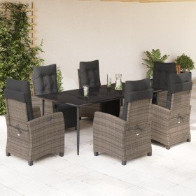 Set comedor jardín 7 pzas y cojines ratán sintético gris Set comedor jardín 7 pzas y cojines ratán sintético gris