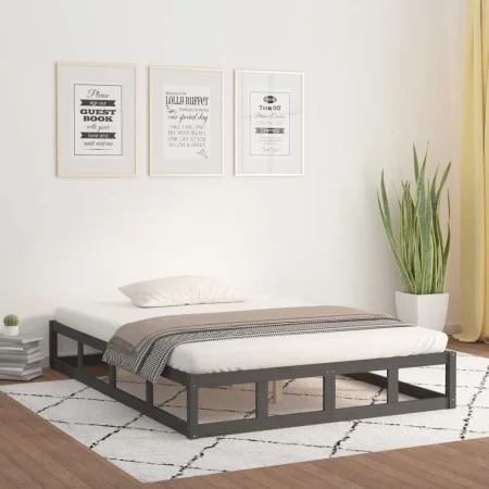 Estructura de cama de madera maciza gris 150x200 cm de vidaXL, Camas y somieres - Ref: Foro24-820803, Precio: 122,40 €, Descu...