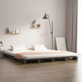 Solid gray pine wood pallet bed 140x190 cm by vidaXL, Beds and slatted bases - Ref: Foro24-821439, Price: 184,45 €, Discount: %