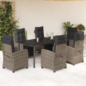 Set comedor jardín 7 pzas y cojines ratán sintético gris