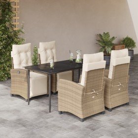 Set comedor de jardín 5 pzas con cojines ratán sintético beige