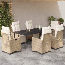 Set comedor de jardín 7 pzas con cojines ratán sintético beige en Conjuntos de jardín | Comprar online en Foro24