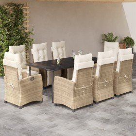 Set comedor de jardín 9 pzas con cojines ratán sintético beige