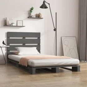 Solid gray pine wood bed frame 100x200 cm by vidaXL, Beds and slatted bases - Ref: Foro24-3120124, Price: 179,36 €, Discount: %