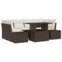 Conjunto de sofá de jardín con cojín 7 pcs Marrón y crema