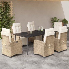 Set comedor de jardín 7 pzas con cojines ratán sintético beige