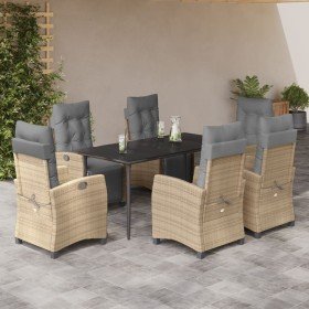 Set comedor de jardín 7 pzas con cojines ratán sintético beige Set comedor de jardín 7 pzas con cojines ratán sintético beige