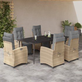 Set comedor de jardín 7 pzas con cojines ratán sintético beige Set comedor de jardín 7 pzas con cojines ratán sintético beige