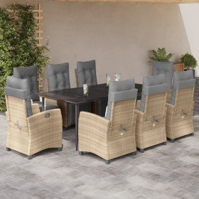Set comedor de jardín 9 pzas con cojines ratán sintético beige
