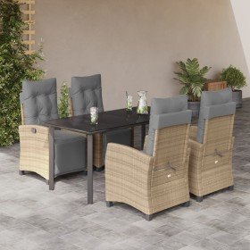 Set comedor de jardín 5 pzas con cojines ratán sintético beige
