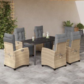 Set comedor de jardín 7 pzas con cojines ratán sintético beige