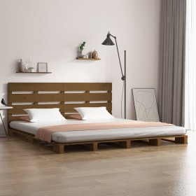 Estructura de cama madera maciza de pino marrón miel 150x200 cm