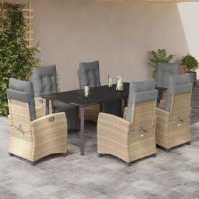 Set comedor de jardín 7 pzas con cojines ratán sintético beige Set comedor de jardín 7 pzas con cojines ratán sintético beige