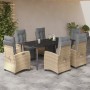 Set comedor de jardín 7 pzas con cojines ratán sintético beige