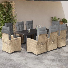 Set comedor de jardín 9 pzas con cojines ratán sintético beige