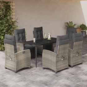 Set comedor jardín 7 pzas y cojines ratán sintético gris claro