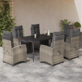 Set comedor jardín 7 pzas y cojines ratán sintético gris claro
