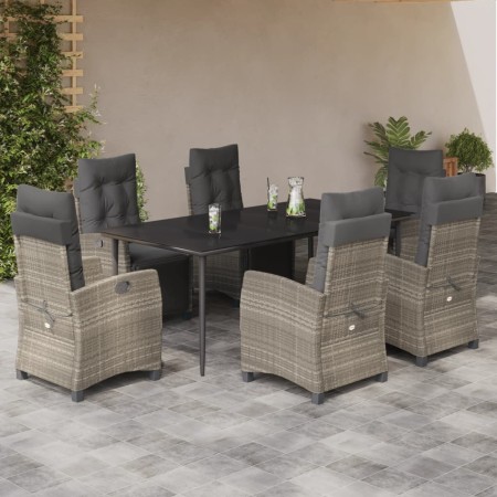 Set comedor jardín 7 pzas y cojines ratán sintético gris claro