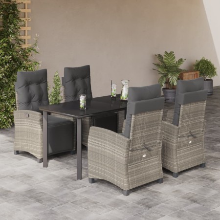 Set comedor de jardín 5 pzas cojines ratán sintético gris claro