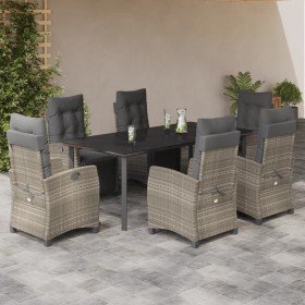 Set comedor jardín 7 pzas y cojines ratán sintético gris claro
