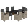 Set comedor jardín 7 pzas y cojines ratán sintético gris claro
