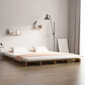 Camas de palets madera maciza pino marrón miel 140x190 cm de vidaXL, Camas y somieres - Ref: Foro24-821440, Precio: 198,63 €,...