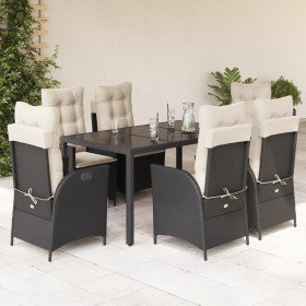 Set de comedor de jardín 7 pzas y cojines ratán sintético negro