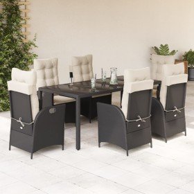 Set de comedor de jardín 7 pzas y cojines ratán sintético negro Set de comedor de jardín 7 pzas y cojines ratán sintético negro