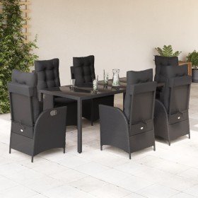 Set de comedor de jardín 7 pzas y cojines ratán sintético negro en Conjuntos de jardín | Comprar online en Foro24